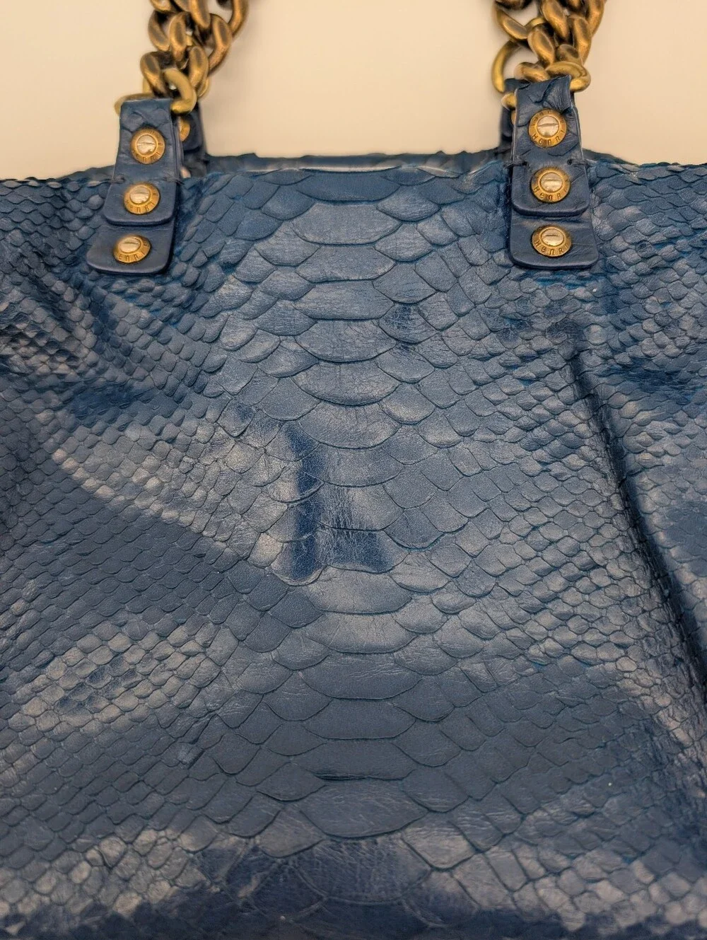 Henri Bendel A-List Exotic Snakeskin Python Embossed Leather Satchel Barrel Bag